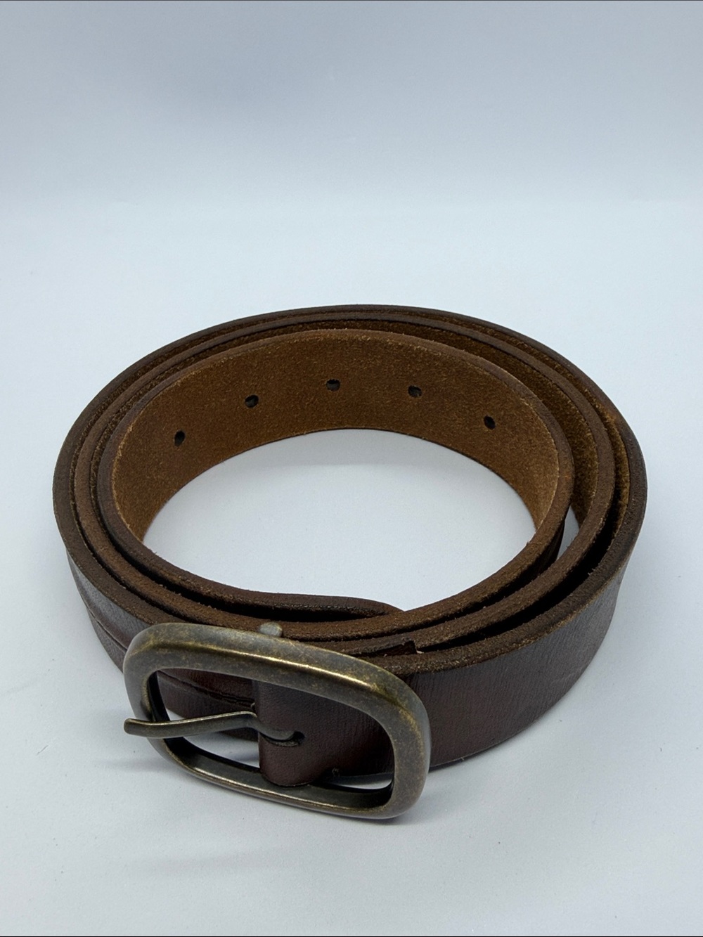 Lucky Brand Dark Brown Leather Belt with Antique Brass Buckle